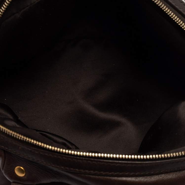 Pre Owned Yves Saint Laurent Dark Brown Pleated Leather Chain Satchel