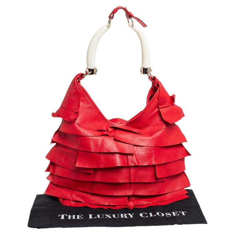 Pre Owned Yves Saint Laurent Red Leather St.Tropez Mombasa Hobo