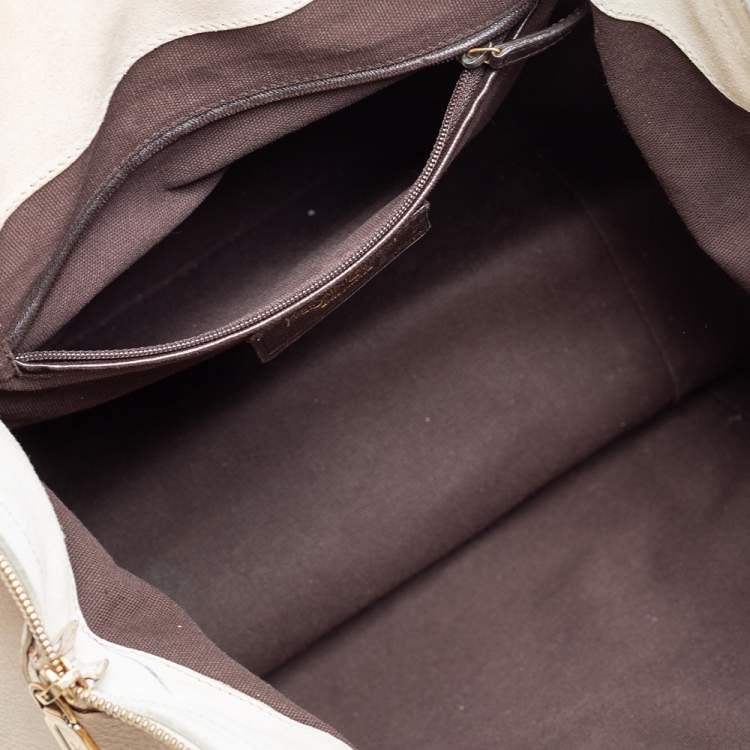 Pre Owned Yves Saint Laurent Cream White Leather Large Downtown Tote