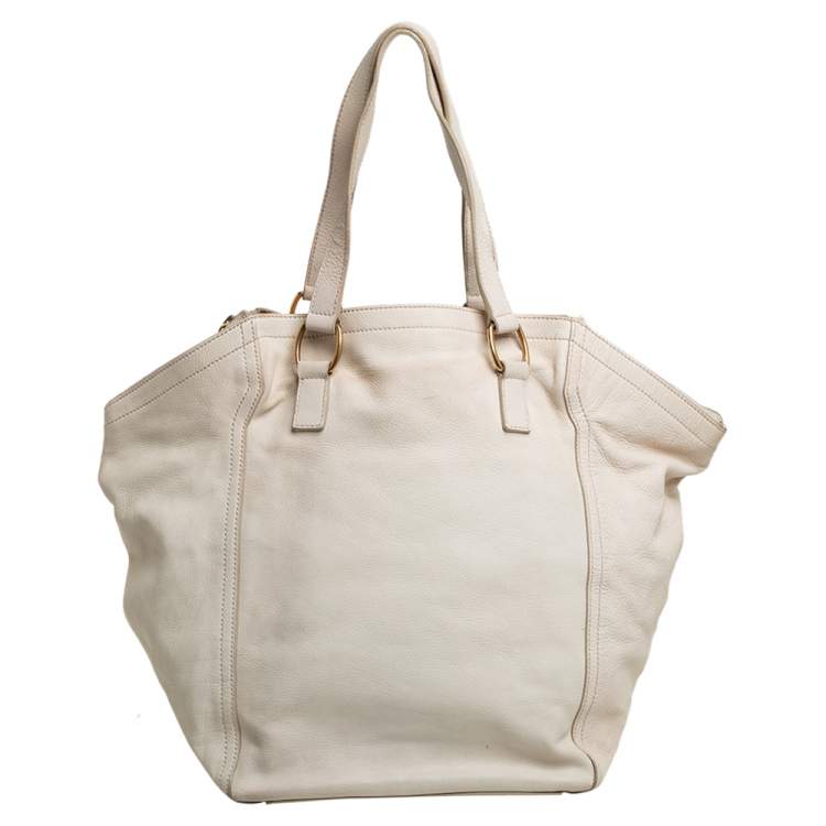 Pre Owned Yves Saint Laurent Cream White Leather Large Downtown Tote