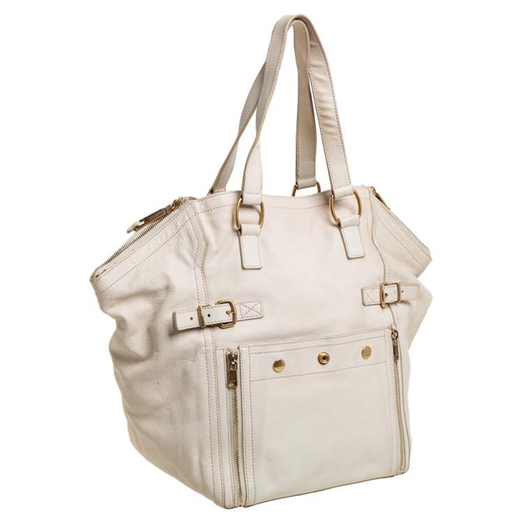 Pre Owned Yves Saint Laurent Cream White Leather Large Downtown Tote