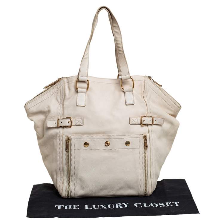 Pre Owned Yves Saint Laurent Cream White Leather Large Downtown Tote