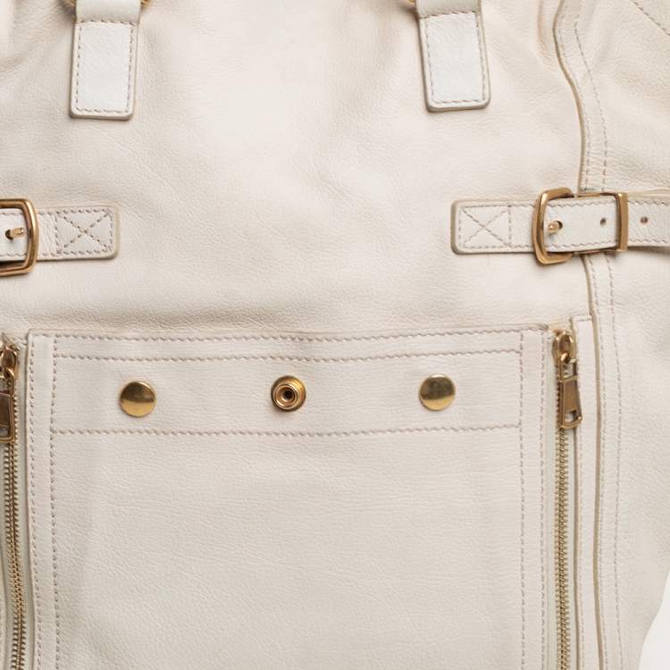 Pre Owned Yves Saint Laurent Cream White Leather Large Downtown Tote
