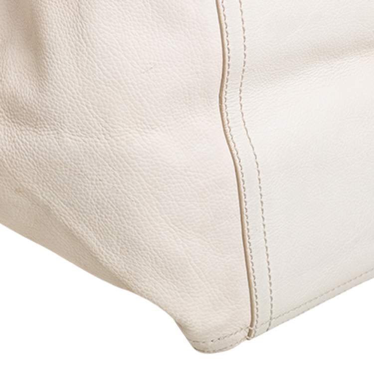 Pre Owned Yves Saint Laurent Cream White Leather Large Downtown Tote