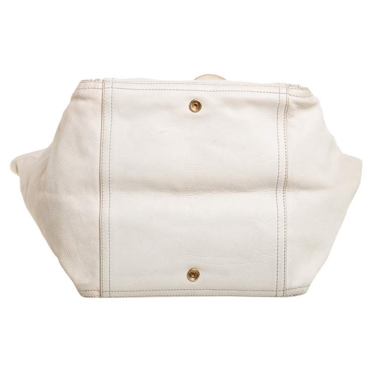 Pre Owned Yves Saint Laurent Cream White Leather Large Downtown Tote