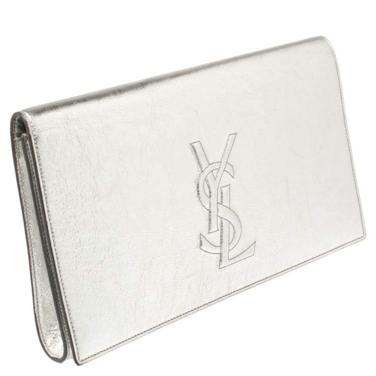 Pre Owned Yves Saint Laurent Metallic Silver Leather Belle De Jour Clutch