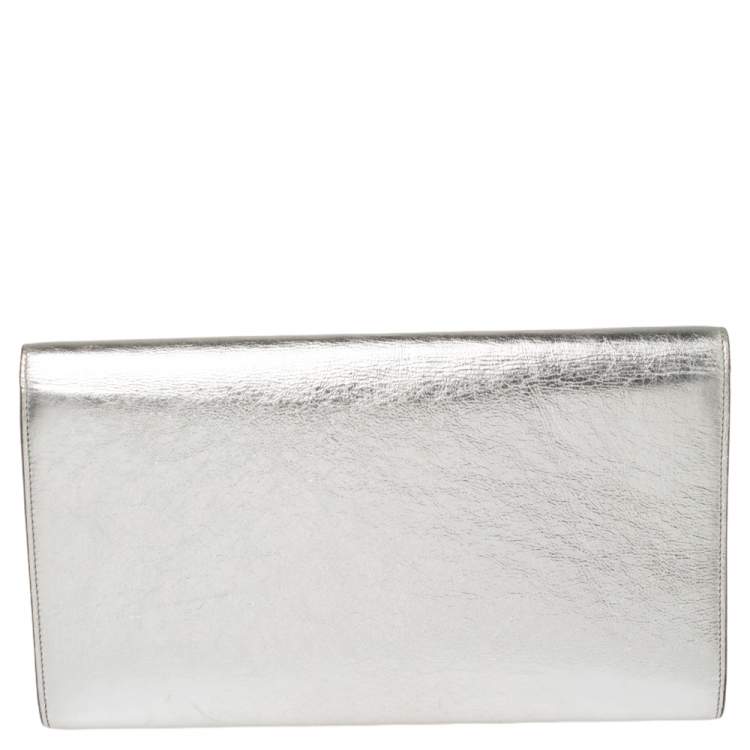Pre Owned Yves Saint Laurent Metallic Silver Leather Belle De Jour Clutch