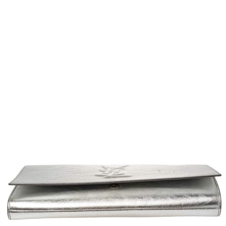 Pre Owned Yves Saint Laurent Metallic Silver Leather Belle De Jour Clutch