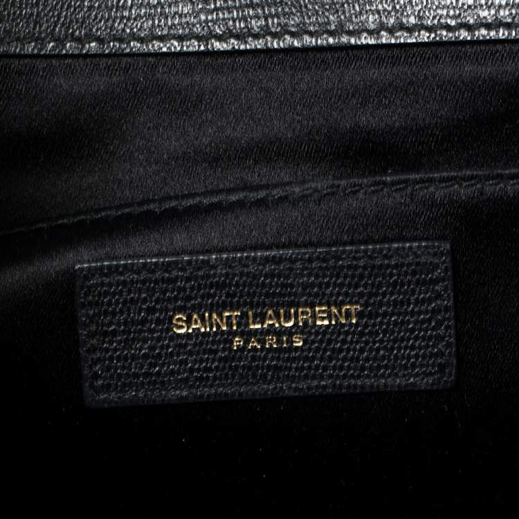 Pre Owned Yves Saint Laurent Black Textured Leather Y-Ligne Clutch