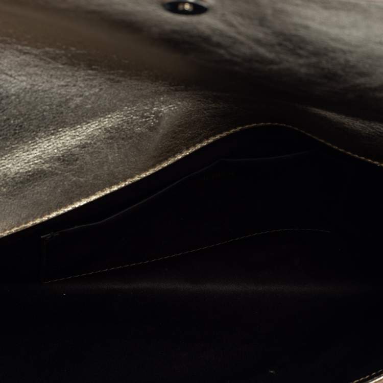 Pre Owned Yves Saint Laurent Metallic Gold Leather Belle De Jour Flap Clutch