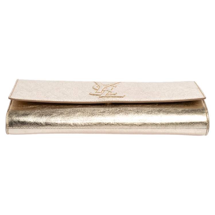 Pre Owned Yves Saint Laurent Metallic Gold Leather Belle De Jour Flap Clutch