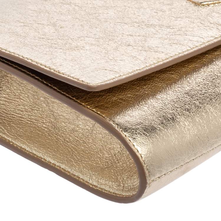 Pre Owned Yves Saint Laurent Metallic Gold Leather Belle De Jour Flap Clutch