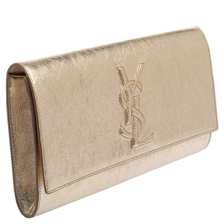 Pre Owned Yves Saint Laurent Metallic Gold Leather Belle De Jour Flap Clutch