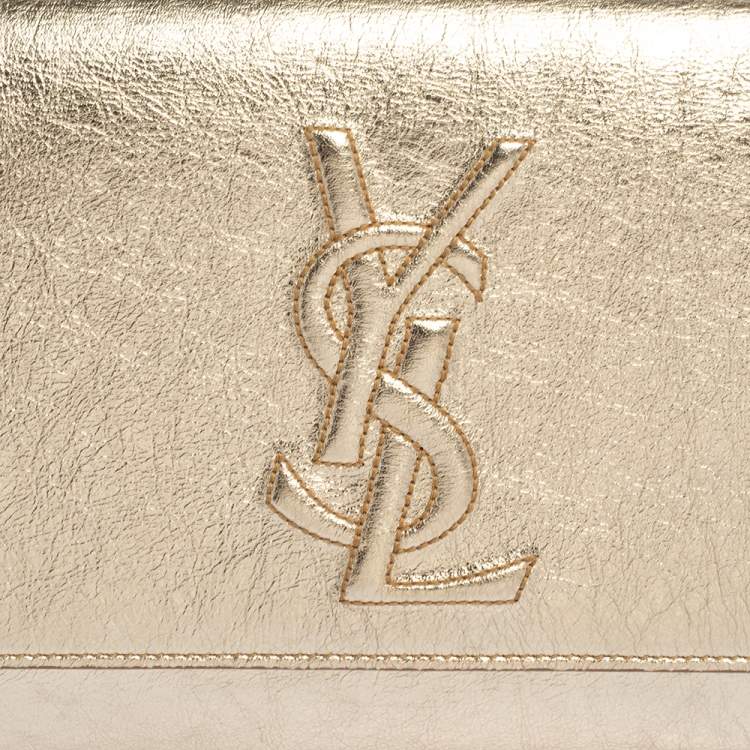 Pre Owned Yves Saint Laurent Metallic Gold Leather Belle De Jour Flap Clutch