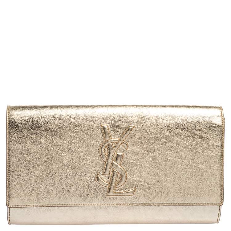 Yves Saint Laurent YSL Gold Metallic Leather Belle de Jour Clutch
