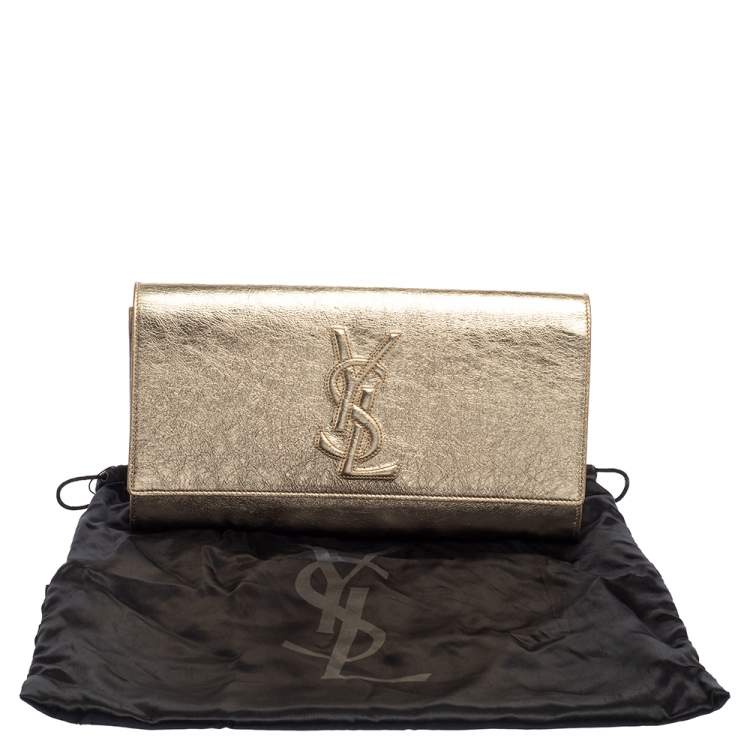 Pre Owned Yves Saint Laurent Metallic Gold Leather Belle De Jour Flap Clutch