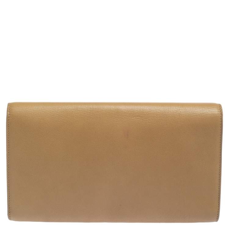 Pre Owned Yves Saint Laurent Beige Leather Belle De Jour Flap Clutch