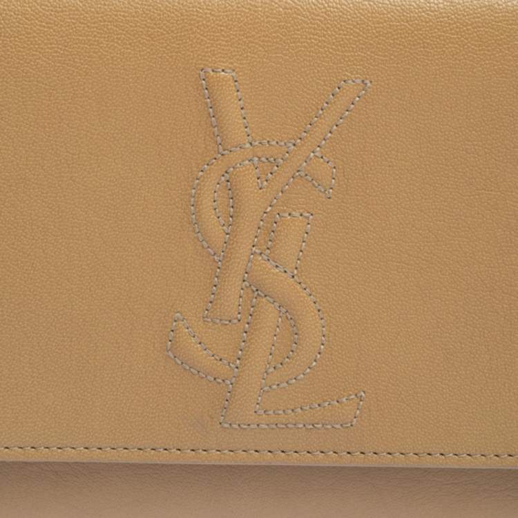 Pre Owned Yves Saint Laurent Beige Leather Belle De Jour Flap Clutch