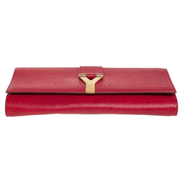 Pre Owned Yves Saint Laurent Red Leather Y-Ligne Clutch