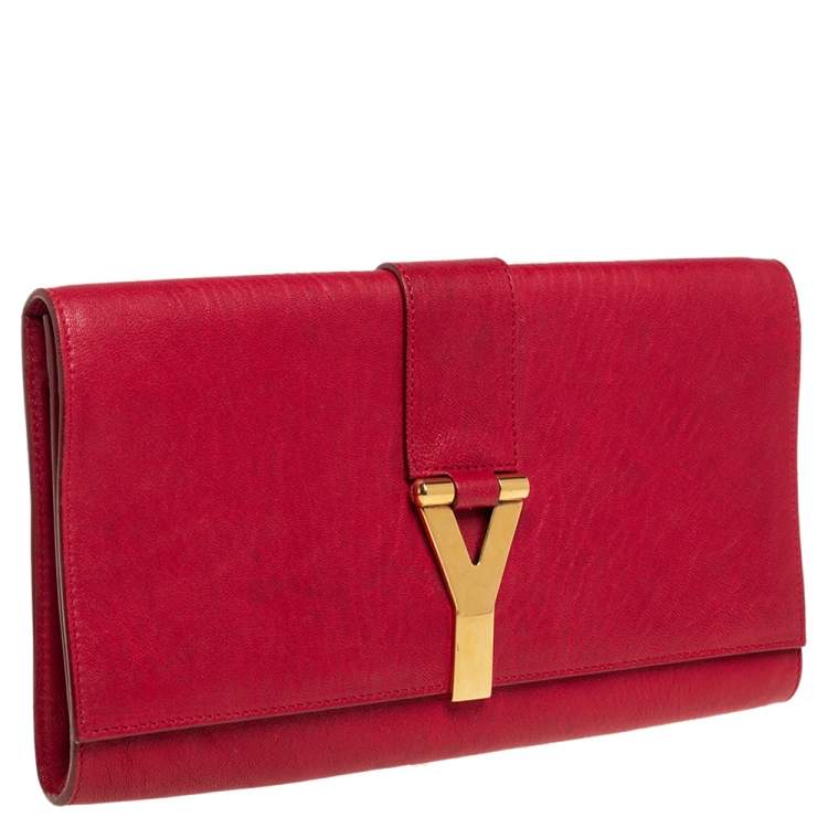 Pre Owned Yves Saint Laurent Red Leather Y-Ligne Clutch