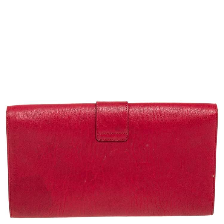 Pre Owned Yves Saint Laurent Red Leather Y-Ligne Clutch