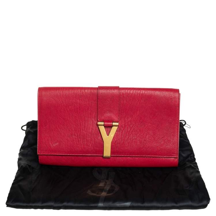 Pre Owned Yves Saint Laurent Red Leather Y-Ligne Clutch
