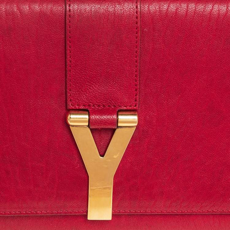 Pre Owned Yves Saint Laurent Red Leather Y-Ligne Clutch