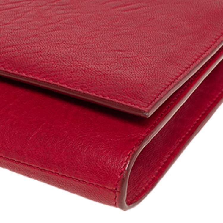 Pre Owned Yves Saint Laurent Red Leather Y-Ligne Clutch