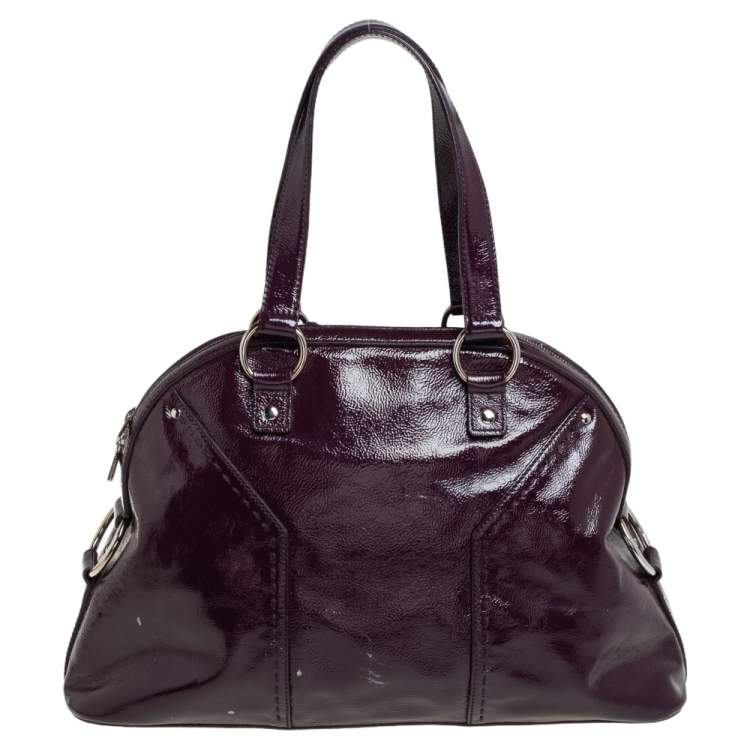 Pre Owned Yves Saint Laurent Burgundy Patent Leather Large Muse Satchel