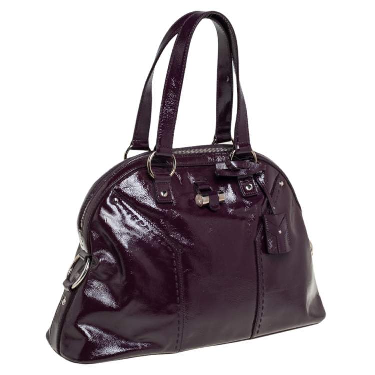 Pre Owned Yves Saint Laurent Burgundy Patent Leather Large Muse Satchel