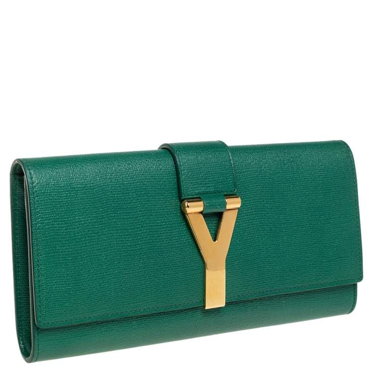 Pre Owned Yves Saint Laurent Green Leather Y-Ligne Clutch