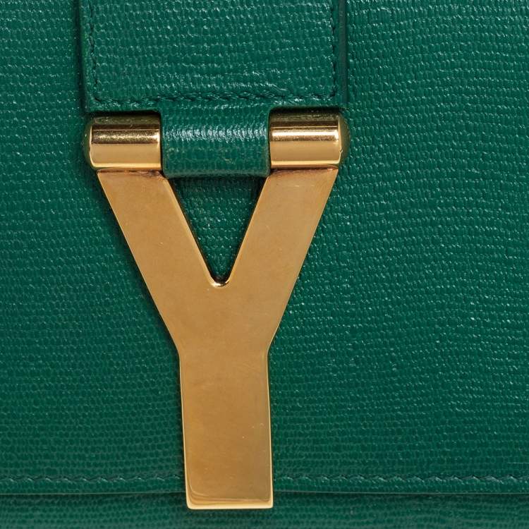 Pre Owned Yves Saint Laurent Green Leather Y-Ligne Clutch