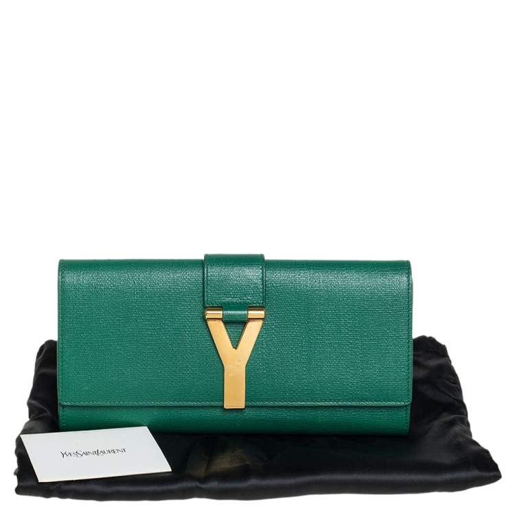 Pre Owned Yves Saint Laurent Green Leather Y-Ligne Clutch