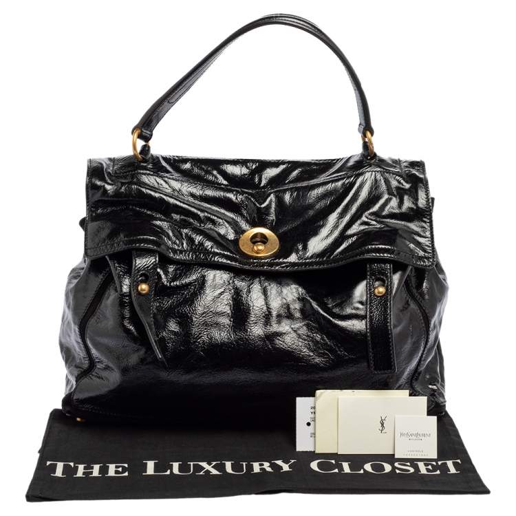 Pre Owned Yves Saint Laurent Black Patent Leather Large Muse Top Handle Bag