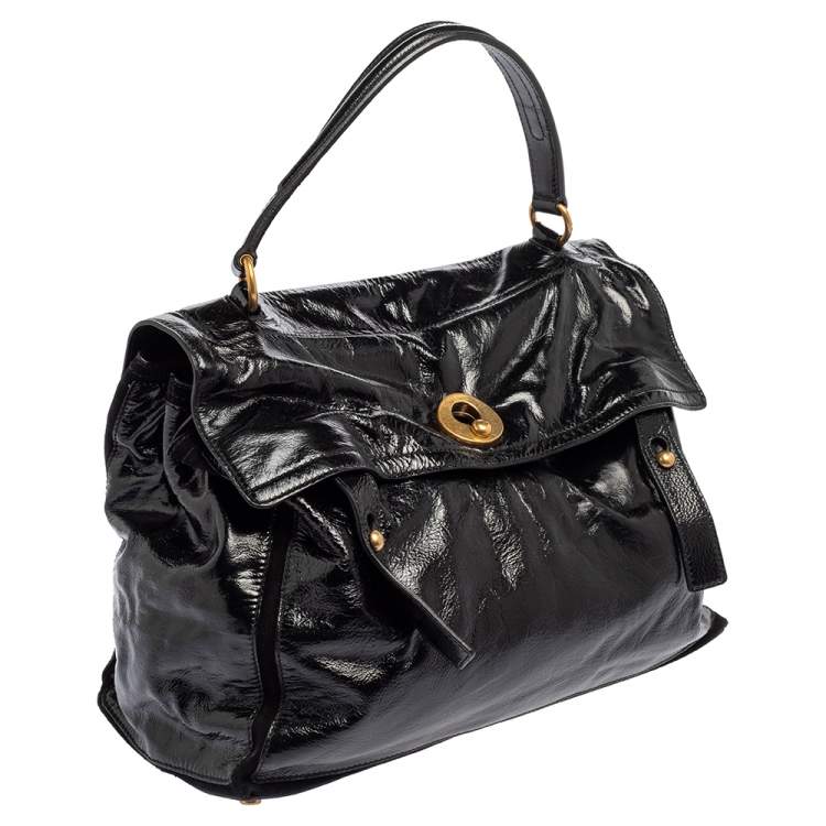 Pre Owned Yves Saint Laurent Black Patent Leather Large Muse Top Handle Bag