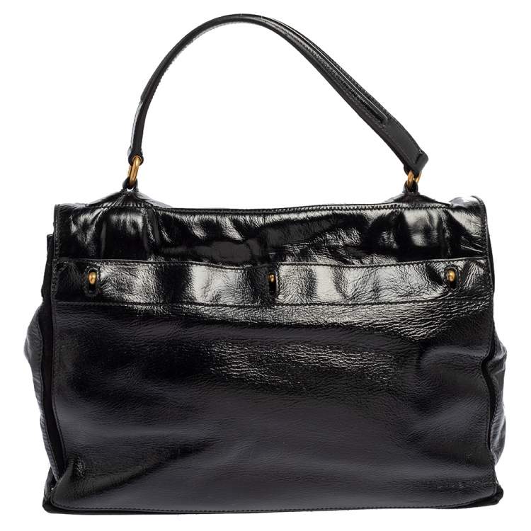 Pre Owned Yves Saint Laurent Black Patent Leather Large Muse Top Handle Bag