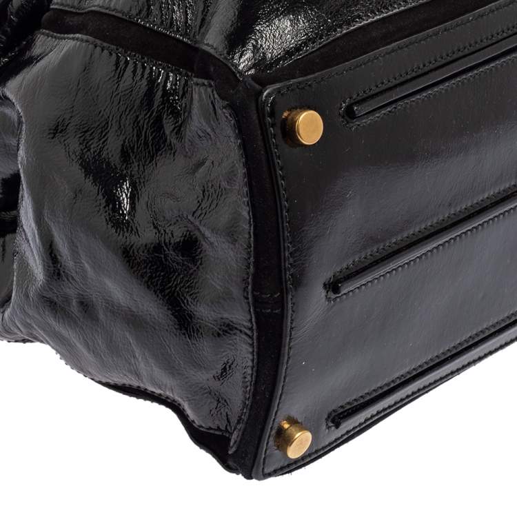 Pre Owned Yves Saint Laurent Black Patent Leather Large Muse Top Handle Bag