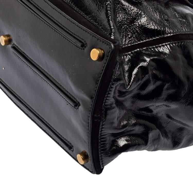 Pre Owned Yves Saint Laurent Black Patent Leather Large Muse Top Handle Bag