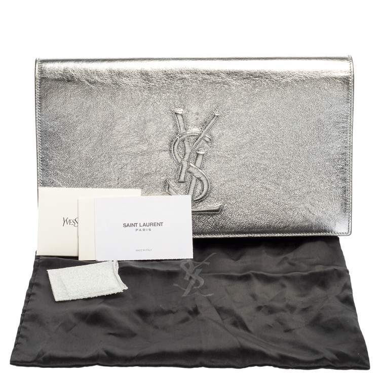 Pre Owned Yves Saint Laurent Metallic Silver Leather Belle De Jour Clutch