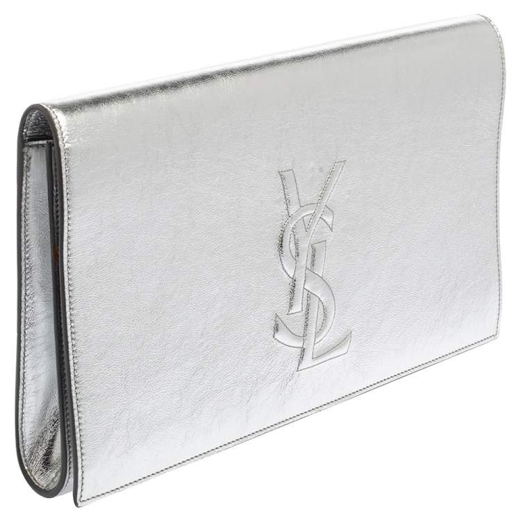 Pre Owned Yves Saint Laurent Metallic Silver Leather Belle De Jour Clutch