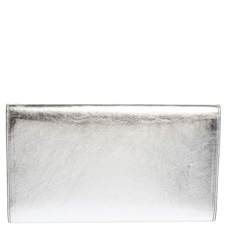 Pre Owned Yves Saint Laurent Metallic Silver Leather Belle De Jour Clutch