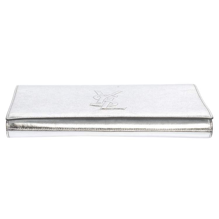 Pre Owned Yves Saint Laurent Metallic Silver Leather Belle De Jour Clutch