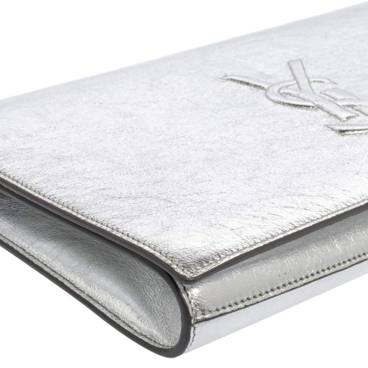 Pre Owned Yves Saint Laurent Metallic Silver Leather Belle De Jour Clutch