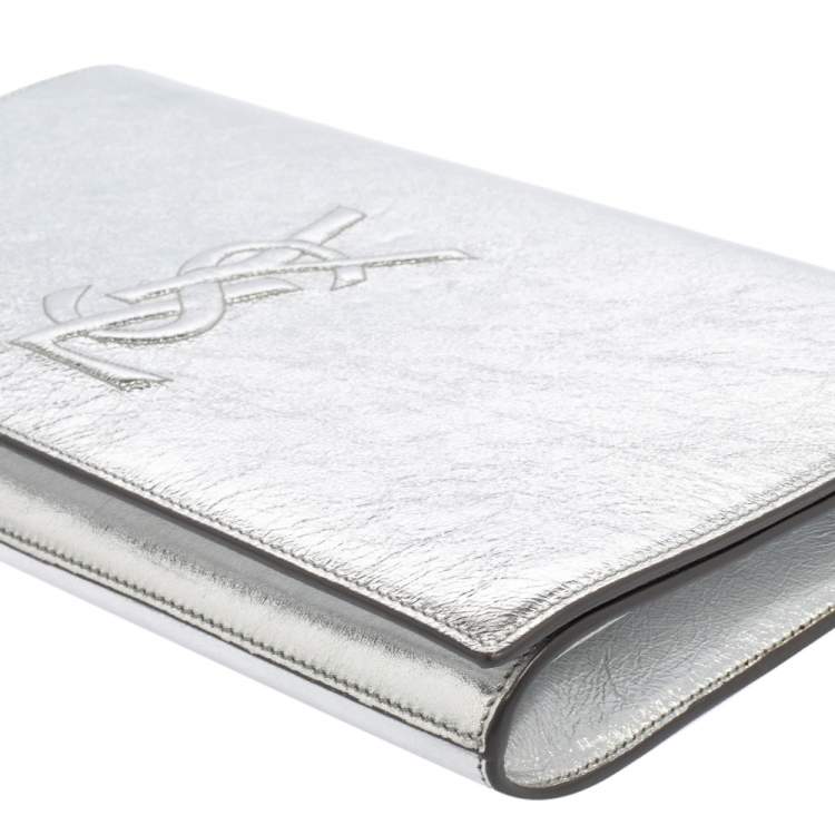 Pre Owned Yves Saint Laurent Metallic Silver Leather Belle De Jour Clutch