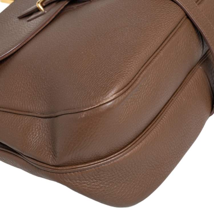 Pre Owned Yves Saint Laurent Dark Beige Leather Flap Top Handle Bag