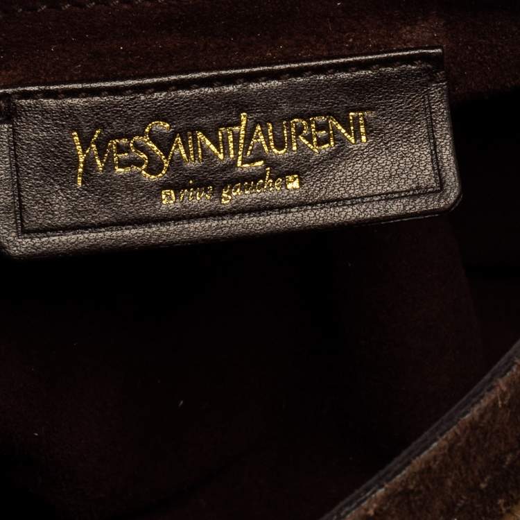 Pre Owned Yves Saint Laurent Metallic Gold Leather and Suede Medium Muse Top Handle Bag