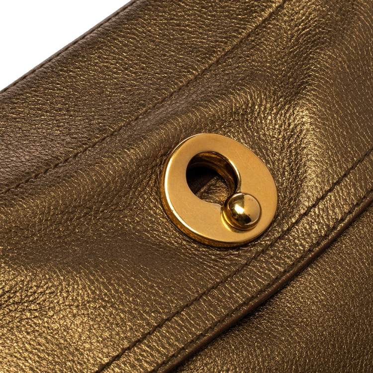 Pre Owned Yves Saint Laurent Metallic Gold Leather and Suede Medium Muse Top Handle Bag