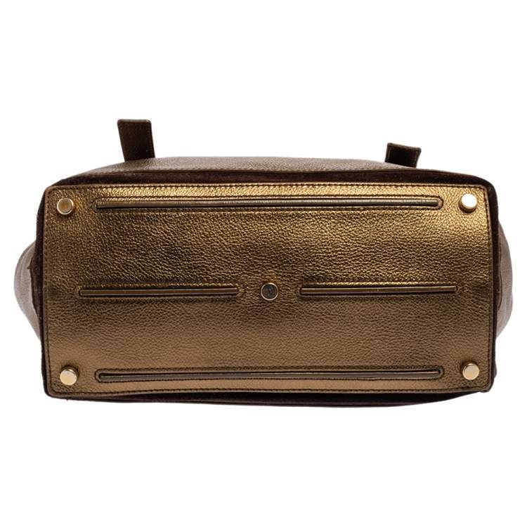 Pre Owned Yves Saint Laurent Metallic Gold Leather and Suede Medium Muse Top Handle Bag