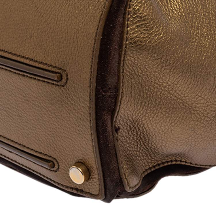 Pre Owned Yves Saint Laurent Metallic Gold Leather and Suede Medium Muse Top Handle Bag