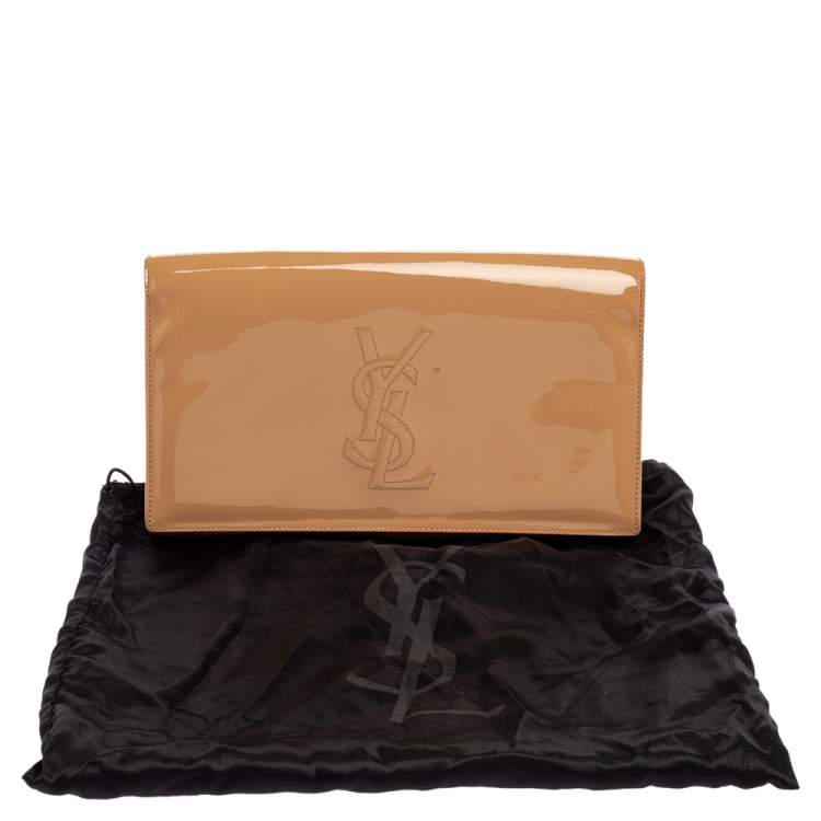 Pre Owned Yves Saint Laurent Beige Patent Leather Belle De Jour Flap Clutch